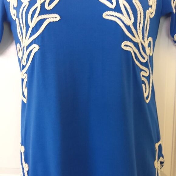Objects D'art Royal blue and white short sleeve cold shoulder top - Picture 3 of 14